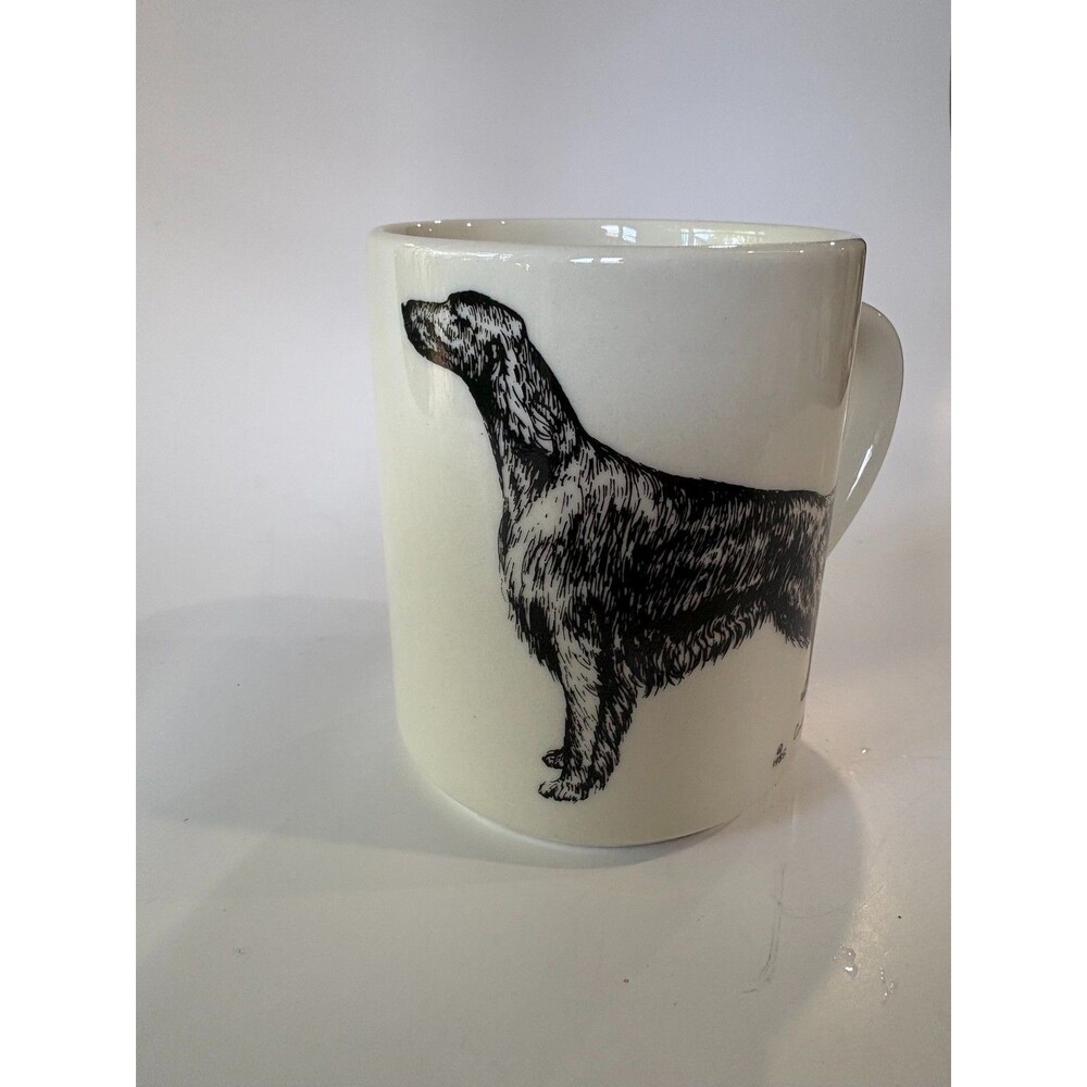 Vintage 1985 Cindy Farmer Setter Dog Coffee Mug Ceramic White Black China